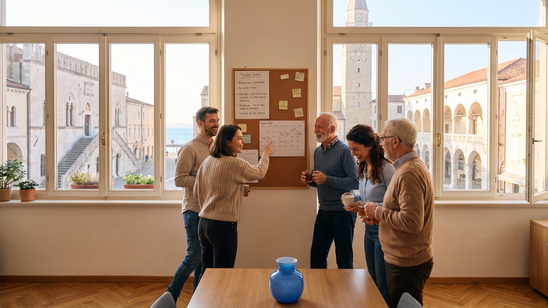 Ekipa skupine zobozdravstvenih ordinacij v svetli sejni sobi